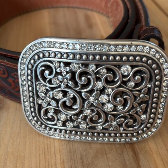 Ariat Dark Brown Rhinestone Filagree Leather Western Belt and Buckle main image 8